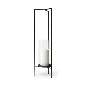 HomeRoots 30" Gray Abstract Metal Hurricane Candle Holder – Handcrafted Artistry for Modern Home Décor Elegance 608386