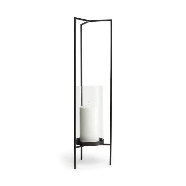 HomeRoots 30" Gray Abstract Metal Hurricane Candle Holder – Handcrafted Artistry for Modern Home Décor Elegance 608386