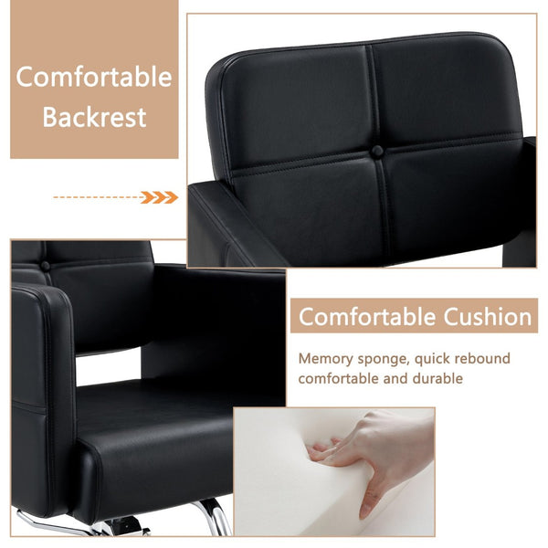 English Elm Fashionable Hydraulic Salon Chair Black Pu Leather Swivel Seat for Styling Studios W1151P361700