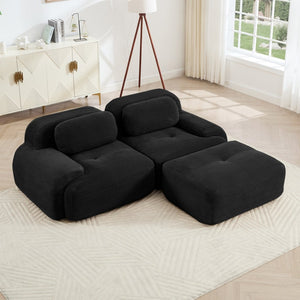 English Elm 82'' Modular L-shaped Sectional Sofa Corduroy Upholstery Curved Arms for Living Rooms Black W714S01273