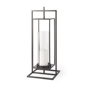 HomeRoots 24" Black Geometric Metal Tabletop Lantern - Stylish Candle Holder for Modern Décor & Events 608401