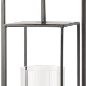 HomeRoots 24" Black Geometric Metal Tabletop Lantern - Stylish Candle Holder for Modern Décor & Events 608401