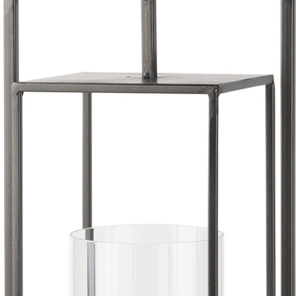 HomeRoots 24" Black Geometric Metal Tabletop Lantern - Stylish Candle Holder for Modern Décor & Events 608401