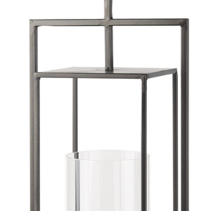 HomeRoots 24" Black Geometric Metal Tabletop Lantern - Stylish Candle Holder for Modern Décor & Events 608401