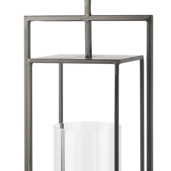 HomeRoots 24" Black Geometric Metal Tabletop Lantern - Stylish Candle Holder for Modern Décor & Events 608401