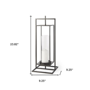 HomeRoots 24" Black Geometric Metal Tabletop Lantern - Stylish Candle Holder for Modern Décor & Events 608401