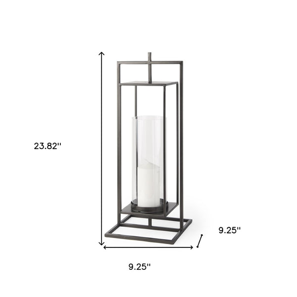 HomeRoots 24" Black Geometric Metal Tabletop Lantern - Stylish Candle Holder for Modern Décor & Events 608401