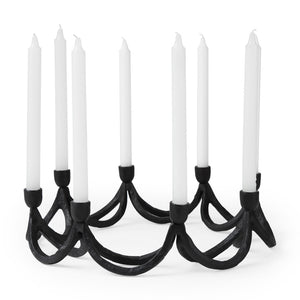 HomeRoots 4" Black Abstract Metal Candelabra - Sculptural Candle Holder for Elegant Tabletop Décor & Events 608412