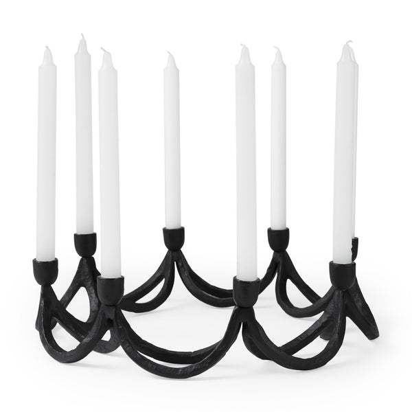 HomeRoots 4" Black Abstract Metal Candelabra - Sculptural Candle Holder for Elegant Tabletop Décor & Events 608412