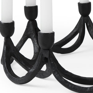 HomeRoots 4" Black Abstract Metal Candelabra - Sculptural Candle Holder for Elegant Tabletop Décor & Events 608412