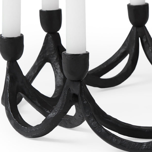 HomeRoots 4" Black Abstract Metal Candelabra - Sculptural Candle Holder for Elegant Tabletop Décor & Events 608412