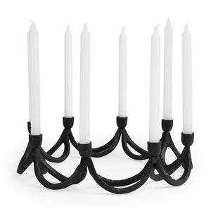 HomeRoots 4" Black Abstract Metal Candelabra - Sculptural Candle Holder for Elegant Tabletop Décor & Events 608412