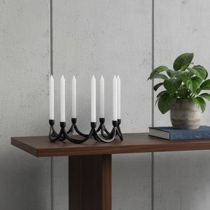 HomeRoots 4" Black Abstract Metal Candelabra - Sculptural Candle Holder for Elegant Tabletop Décor & Events 608412