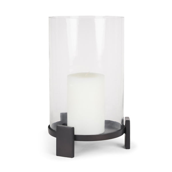 HomeRoots 14" Black Metal Abstract Hurricane Candle Holder - Handmade Centerpiece for Modern Home Decor & Events 608418