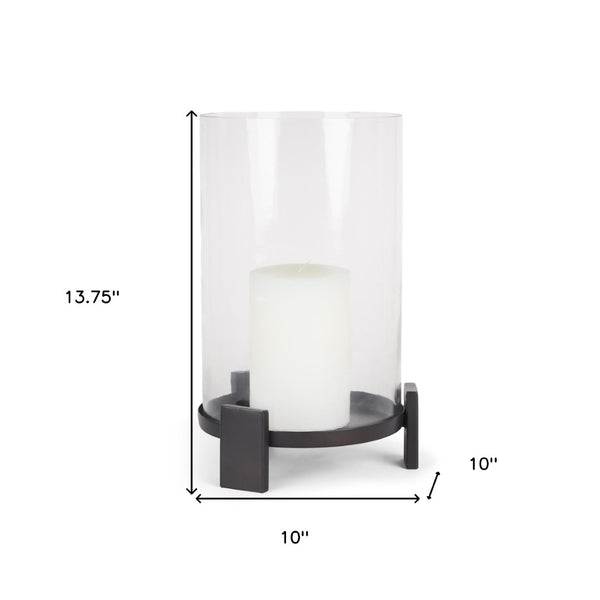 HomeRoots 14" Black Metal Abstract Hurricane Candle Holder - Handmade Centerpiece for Modern Home Decor & Events 608418