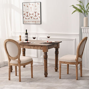 English Elm French Country Round Back Dining Chairs Linen Upholstered Rubberwood Set for Farmhouse Table W2533P167546