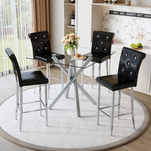 English Elm Modern Tempered Glass Pub Table Set Chrome X-base Stools for Kitchen or Home Bar W3875S00035