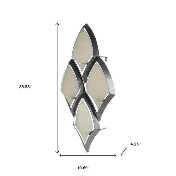 HomeRoots 36" Silver and Gray Geometric Wall Sconce Candle Holder - Handmade Metal & Glass Accent for Home Décor 608434