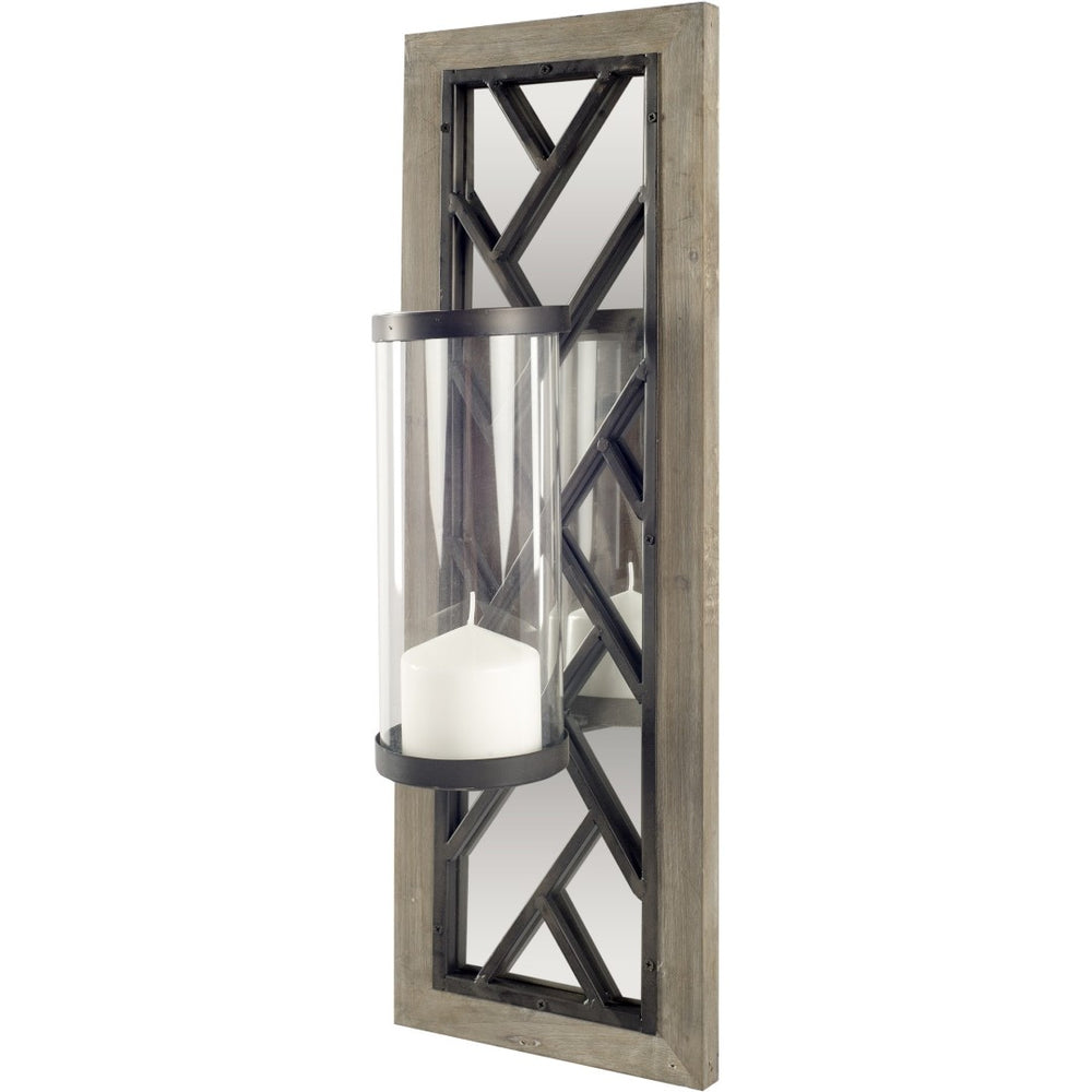 HomeRoots 24" Rustic Black Distressed Wall Sconce Candle Holder with Mirrored Back for Elegant Home Décor 608437