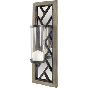 HomeRoots 24" Rustic Black Distressed Wall Sconce Candle Holder with Mirrored Back for Elegant Home Décor 608437