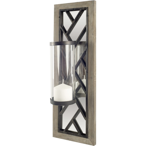 HomeRoots 24" Rustic Black Distressed Wall Sconce Candle Holder with Mirrored Back for Elegant Home Décor 608437