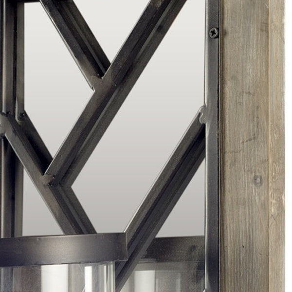 HomeRoots 24" Rustic Black Distressed Wall Sconce Candle Holder with Mirrored Back for Elegant Home Décor 608437