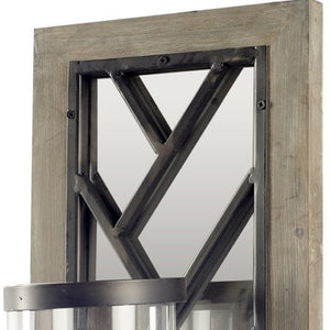 HomeRoots 24" Rustic Black Distressed Wall Sconce Candle Holder with Mirrored Back for Elegant Home Décor 608437