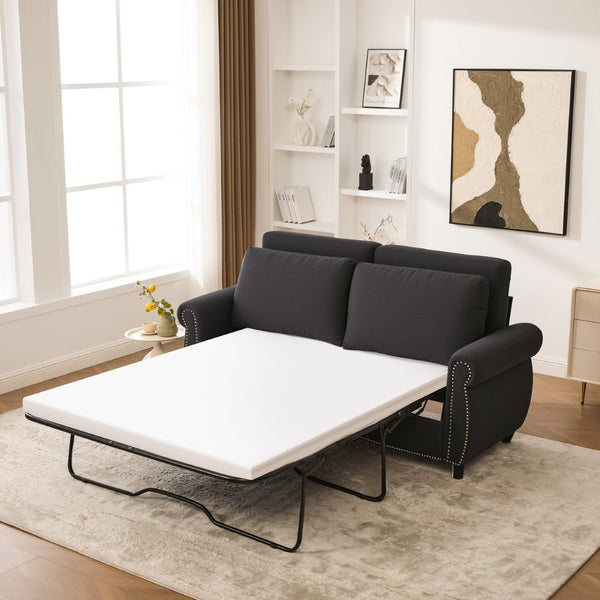 English Elm Sleeper Sofa Bed - Modern 2-Seater Convertible Couch With Memory Foam For Small Spaces, Dark Gray W3696S00005-GIGA