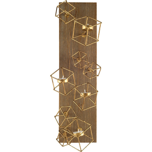 HomeRoots 22" Brass Distressed Geometric Wall Sconce Candle Holder – Artisan-Made Accent for Any Space 608438