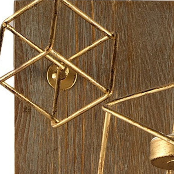 HomeRoots 22" Brass Distressed Geometric Wall Sconce Candle Holder – Artisan-Made Accent for Any Space 608438