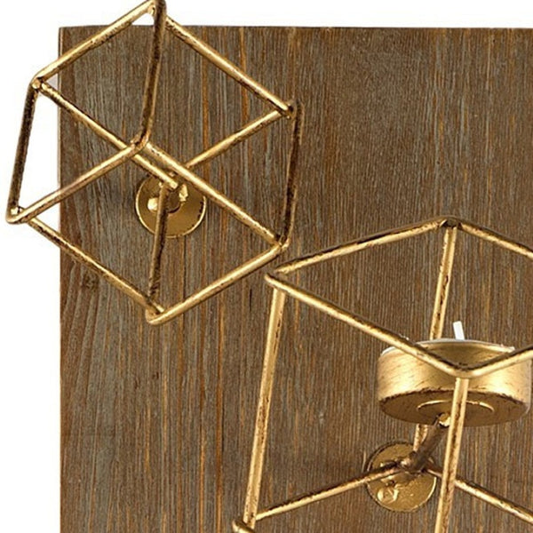 HomeRoots 22" Brass Distressed Geometric Wall Sconce Candle Holder – Artisan-Made Accent for Any Space 608438
