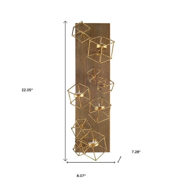 HomeRoots 22" Brass Distressed Geometric Wall Sconce Candle Holder – Artisan-Made Accent for Any Space 608438