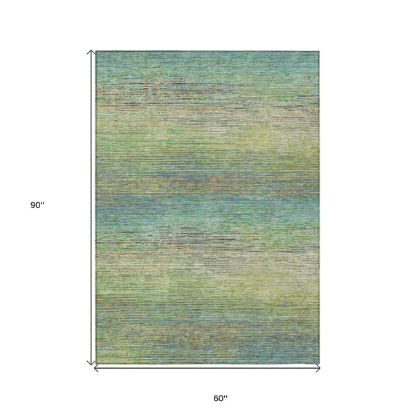 HomeRoots 5' Artichoke Green Striped Area Rug - Durable, Washable, Indoor/Outdoor Design for Stylish Living Spaces 5' X 8' 608450