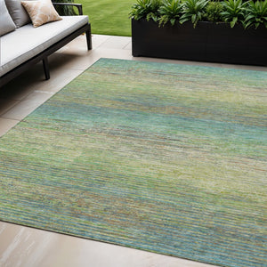 HomeRoots 5' Artichoke Green Striped Area Rug - Durable, Washable, Indoor/Outdoor Design for Stylish Living Spaces 5' X 8' 608450