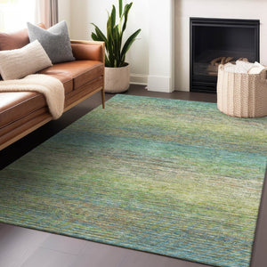 HomeRoots 5' Artichoke Green Striped Area Rug - Durable, Washable, Indoor/Outdoor Design for Stylish Living Spaces 5' X 8' 608450
