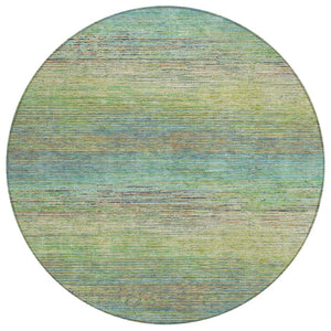 HomeRoots 5' Artichoke Green Striped Area Rug - Durable, Washable, Indoor/Outdoor Design for Stylish Living Spaces 8' Round 608451