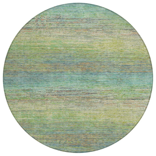 HomeRoots 5' Artichoke Green Striped Area Rug - Durable, Washable, Indoor/Outdoor Design for Stylish Living Spaces 8' Round 608451