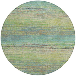 HomeRoots 5' Artichoke Green Striped Area Rug - Durable, Washable, Indoor/Outdoor Design for Stylish Living Spaces 8' Round 608451
