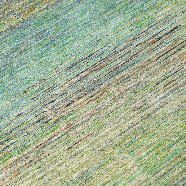 HomeRoots 5' Artichoke Green Striped Area Rug - Durable, Washable, Indoor/Outdoor Design for Stylish Living Spaces 8' Round 608451