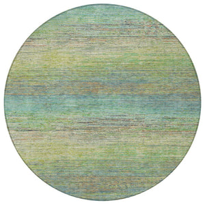 HomeRoots 5' Artichoke Green Striped Area Rug - Durable, Washable, Indoor/Outdoor Design for Stylish Living Spaces 8' Round 608451