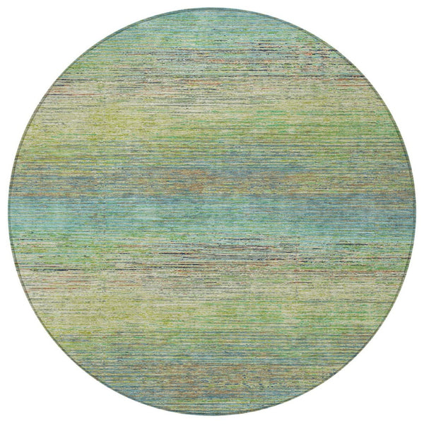 HomeRoots 5' Artichoke Green Striped Area Rug - Durable, Washable, Indoor/Outdoor Design for Stylish Living Spaces 8' Round 608451
