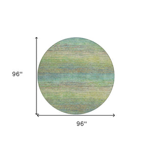 HomeRoots 5' Artichoke Green Striped Area Rug - Durable, Washable, Indoor/Outdoor Design for Stylish Living Spaces 8' Round 608451
