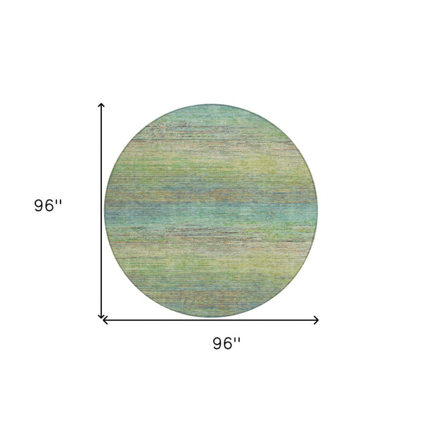 HomeRoots 5' Artichoke Green Striped Area Rug - Durable, Washable, Indoor/Outdoor Design for Stylish Living Spaces 8' Round 608451