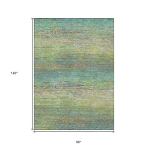 HomeRoots 5' Artichoke Green Striped Area Rug - Durable, Washable, Indoor/Outdoor Design for Stylish Living Spaces 8' X 10' 608452