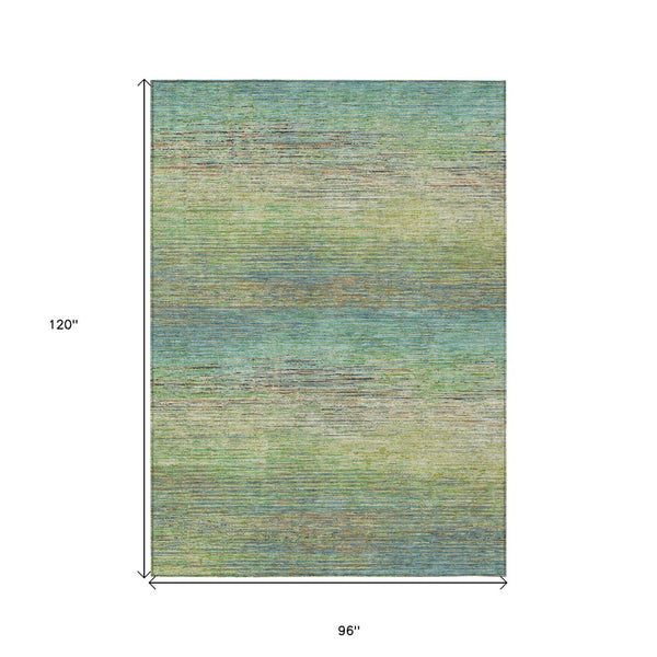 HomeRoots 5' Artichoke Green Striped Area Rug - Durable, Washable, Indoor/Outdoor Design for Stylish Living Spaces 8' X 10' 608452