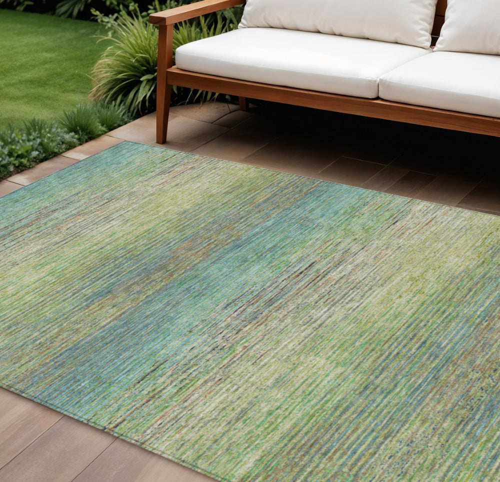HomeRoots 5' Artichoke Green Striped Area Rug - Durable, Washable, Indoor/Outdoor Design for Stylish Living Spaces 8' X 10' 608452