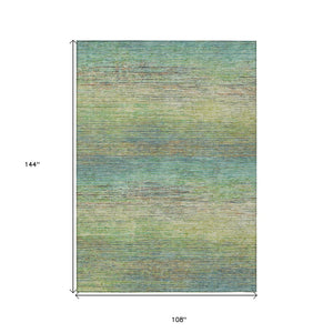 HomeRoots 5' Artichoke Green Striped Area Rug - Durable, Washable, Indoor/Outdoor Design for Stylish Living Spaces 9' X 12' 608453