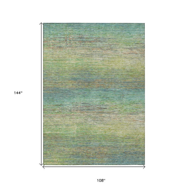 HomeRoots 5' Artichoke Green Striped Area Rug - Durable, Washable, Indoor/Outdoor Design for Stylish Living Spaces 9' X 12' 608453
