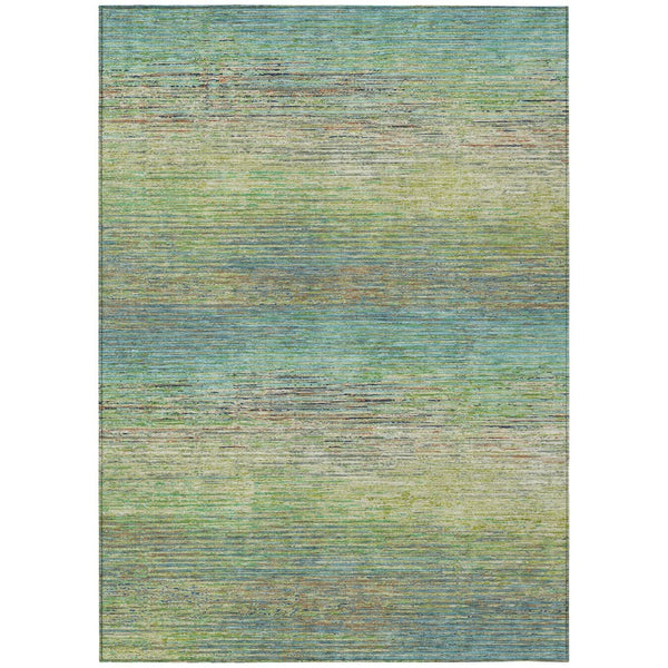 HomeRoots 5' Artichoke Green Striped Area Rug - Durable, Washable, Indoor/Outdoor Design for Stylish Living Spaces 9' X 12' 608453
