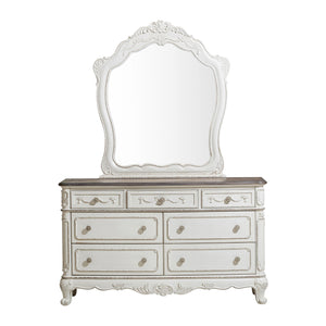 English Elm Victorian Cinderella 7-Drawer Dresser with Floral Carvings and Gray Rub-Through Finish for Bedrooms Antique White,Oak 59.5 L x 21 W x 37.5 H B011P361980